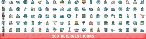 100 detergent icons set. Color line set of detergent vector icons thin line color flat on white