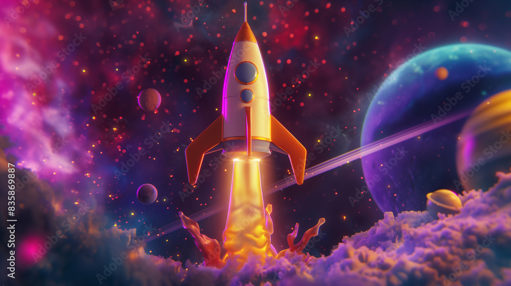 3D Realistic Cartoon Style Space Rocket with Smoke 3D Realistic Cartoon Style Space Rocket with Smoke