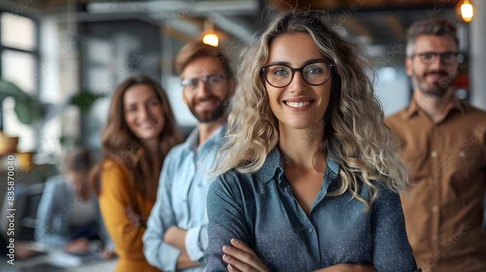 portrait of a smiling businesswoman with her team in the background portrait of a smiling businesswoman with her team in the background