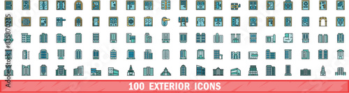 100 exterior icons set. Color line set of exterior vector icons thin line color flat on white