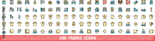 100 fabric icons set. Color line set of fabric vector icons thin line color flat on white