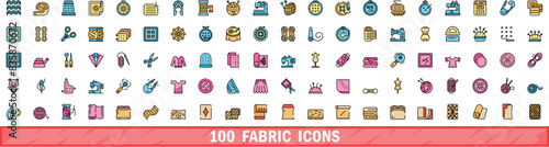 100 fabric icons set. Color line set of fabric vector icons thin line color flat on white