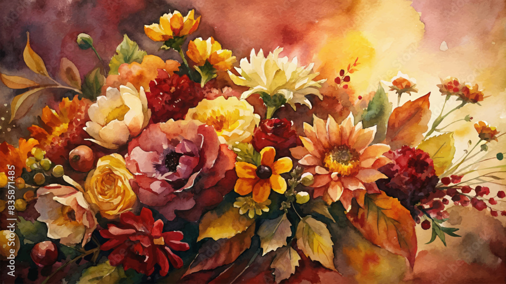 Lush bouquet watercolor background Lush bouquet watercolor background