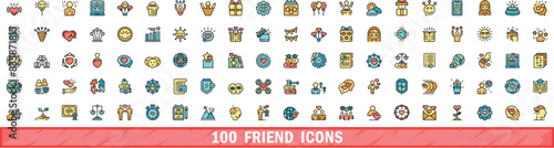 100 friend icons set. Color line set of friend vector icons thin line color flat on white