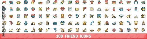 100 friend icons set. Color line set of friend vector icons thin line color flat on white