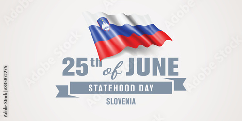 Slovenia happy statehood day greeting card, banner vector illustration
