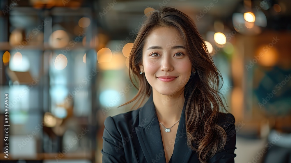 young confident smiling asian business woman leader successful entrepreneur elegant professional company executive ceo manager wearing suit standing in office with arms crossed. stock image young confident smiling asian business woman leader successful entrepreneur elegant professional company executive ceo manager wearing suit standing in office with arms crossed. stock image