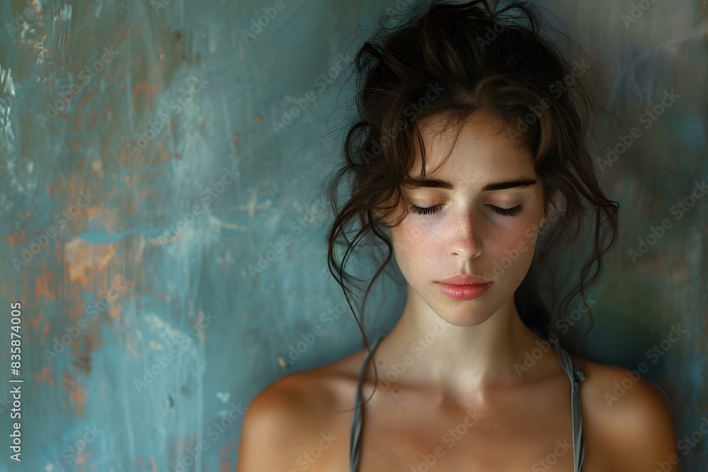 portrait of a young woman with freckles and dark hair portrait of a young woman with freckles and dark hair