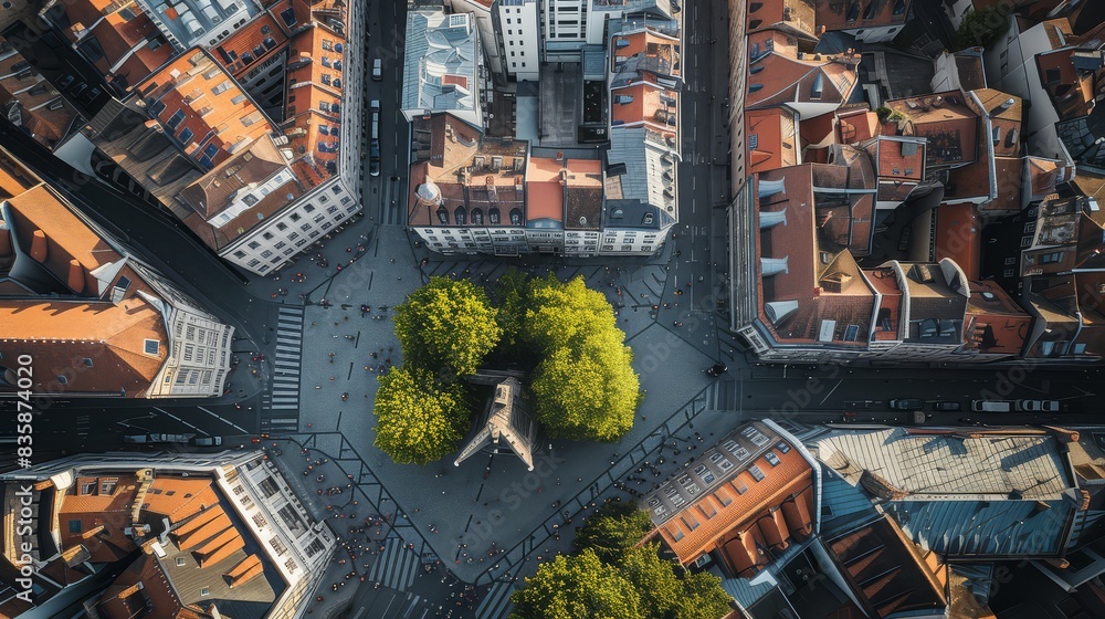 Obraz premium the unique architecture of a historic city center capturing the intricate details from above