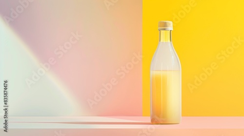 A sleek and modern bottle of vegetable juice, with a simple yet elegant design. The background is a gradient of soft colors, providing a contemporary feel.