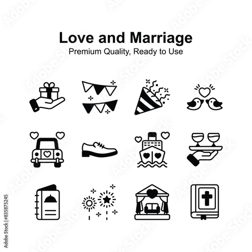 Take a look at unique style icons set of love and marriage, pixel perfect graphics