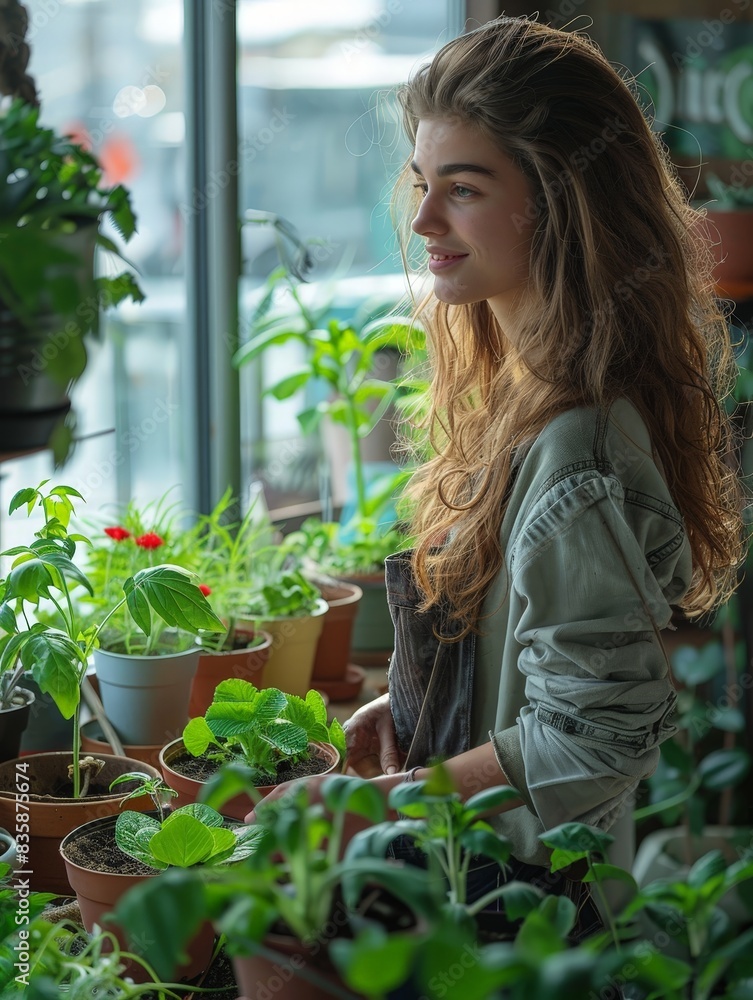 A realistic image of a young person practicing sustainable living by planting a small garden on a balcony. The minimalist urban setting highlights their commitment to sustainability and environmental A realistic image of a young person practicing sustainable living by planting a small garden on a balcony. The minimalist urban setting highlights their commitment to sustainability and environmental