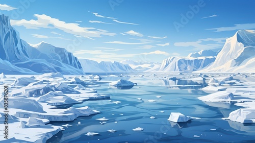 A powerful image of a melting glacier, symbolizing the dramatic effects of climate change on polar regions and the urgent need for global action to reduce greenhouse gas emissions. Painting