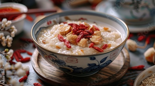 Chinese cuisine chicken and Goji berry porridge photo