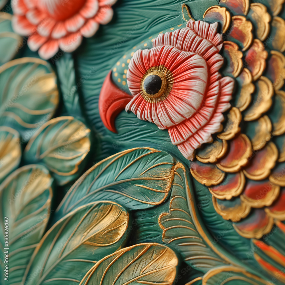 The piece is f art, leaves, bird The piece is f art, leaves, bird