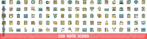100 note icons set. Color line set of note vector icons thin line color flat on white