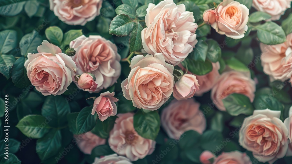 A beautiful background of painted roses in a European garden style, with a clear area for text in the center A beautiful background of painted roses in a European garden style, with a clear area for text in the center
