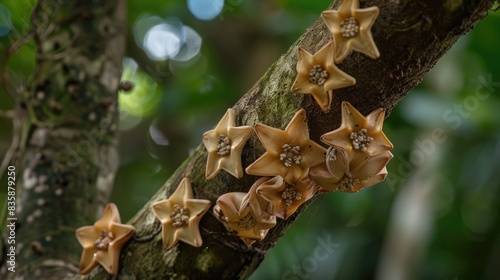 Seeds from the Schima wallichii tree create star like shapes when they drop to the ground photo