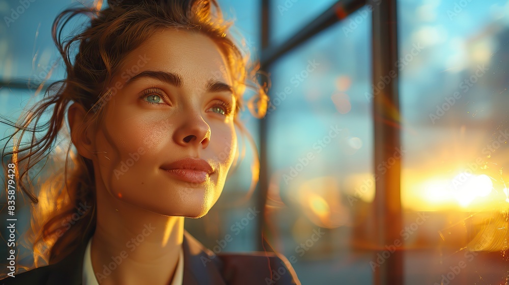 Obraz premium portrait of a business woman looking at window building .stock illustration