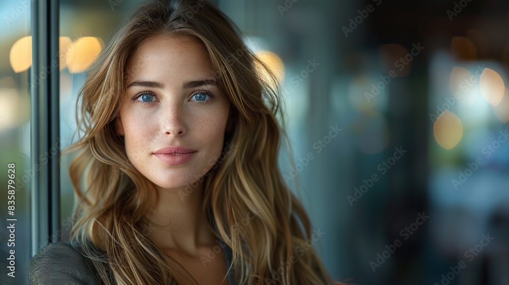 Obraz premium businesswoman looking out window .stock illustration