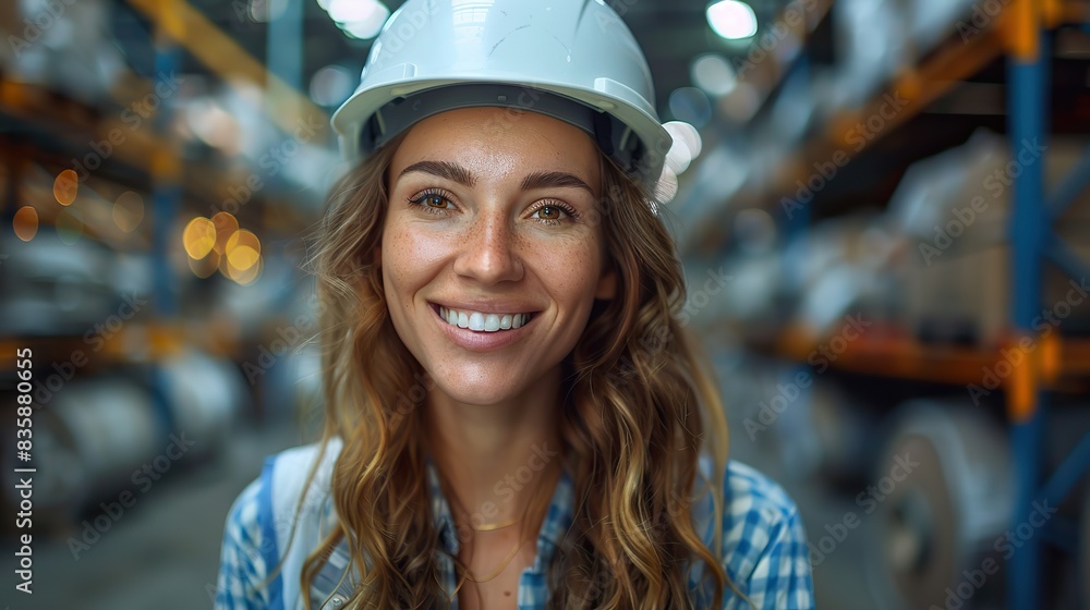 smiling portrait of a beautiful latin female industrial engineer in white hard hat high visibility vest working on tablet computer inspector or safety supervisor .hight relustion smiling portrait of a beautiful latin female industrial engineer in white hard hat high visibility vest working on tablet computer inspector or safety supervisor .hight relustion