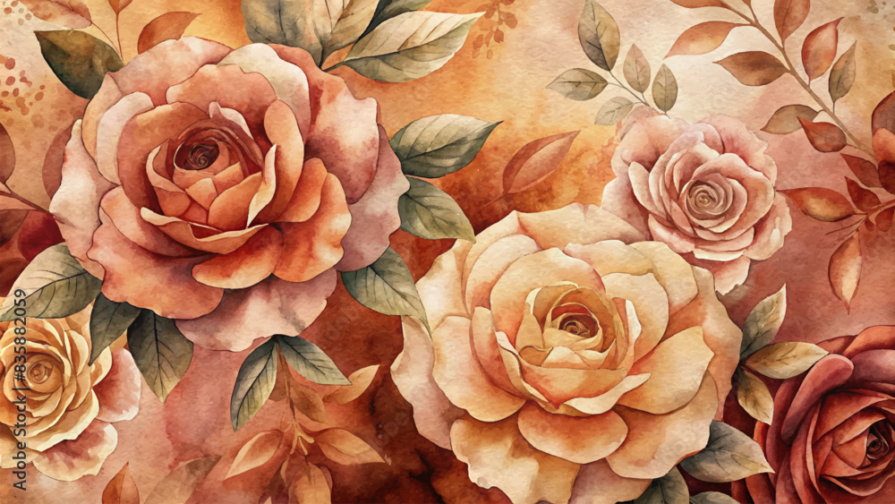 Rose watercolor background with warm shades Rose watercolor background with warm shades
