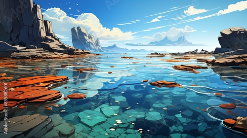A dramatic image of an oil spill in the ocean, illustrating the devastating environmental impact of fossil fuel extraction and the urgent need for cleaner energy alternatives. Painting Illustration
