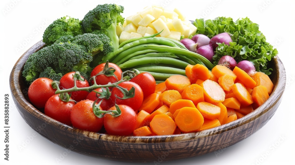 Freshly Cut Vegetables in a Wooden Bowl Freshly Cut Vegetables in a Wooden Bowl