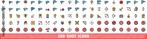 100 shot icons set. Color line set of shot vector icons thin line color flat on white photo
