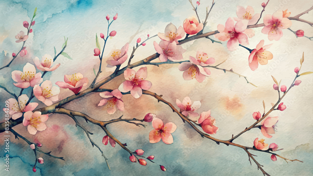 Japanese cherry blossom watercolor background Japanese cherry blossom watercolor background