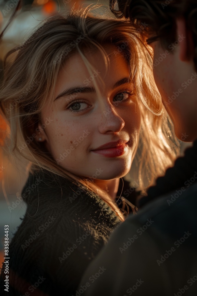 Woman Looking At Man With Golden Hour Light
