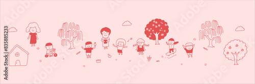 children Illustration for decoration, kids school cute doodle