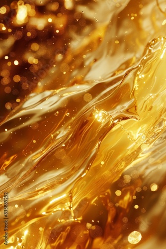 Abstract Golden Liquid Waves With Bokeh Background