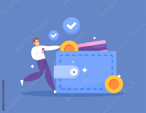 Digital wallets. electronic wallet or e-wallet. account or e-wallet. Safe storage of money. Money storage services to make payments or transfer money online. illustration concept design. graphic