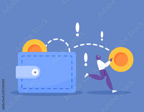 Theft of funds on digital wallets. Beware of theft of electronic wallet or e-wallet balances. alert notifications and online accounts. Illustration of a thief stealing money in a wallet. illustration 