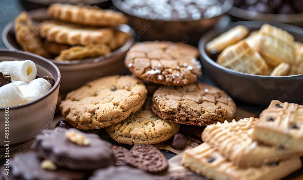Sweet treats including cookies biscuits and creamy snacks, Generative AI Sweet treats including cookies biscuits and creamy snacks, Generative AI