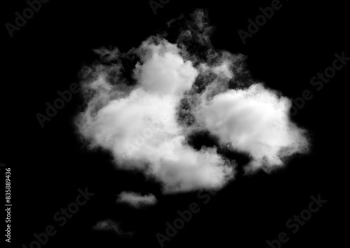 White Clouds Sky on Black background, Isolated abstract soft group of fluffy Smoke, Steam, Fog or Haze,Wide horizontal illustration of nature elements for landscape design