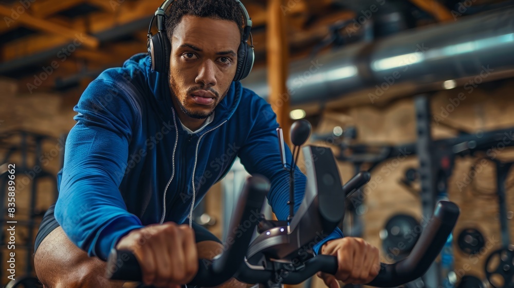 The man on exercise bike The man on exercise bike
