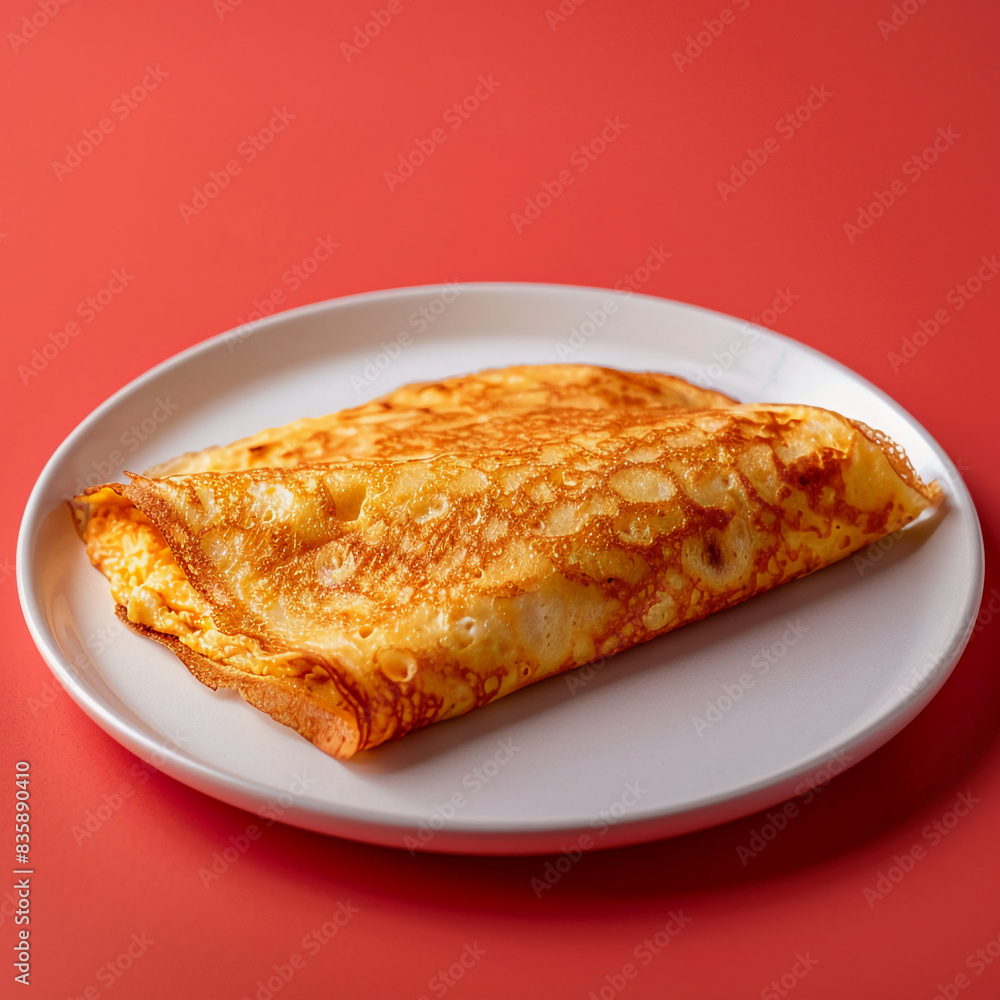 Delicious Stuffed Crispy Egg Crepe on a White Plate Delicious Stuffed Crispy Egg Crepe on a White Plate