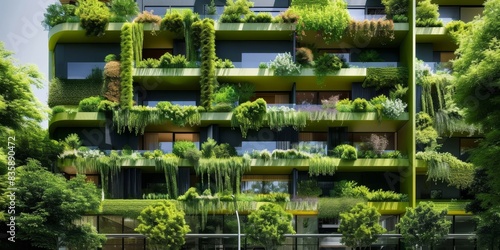 Eco friendly architecture with vertical garden and green facade  Generative AI