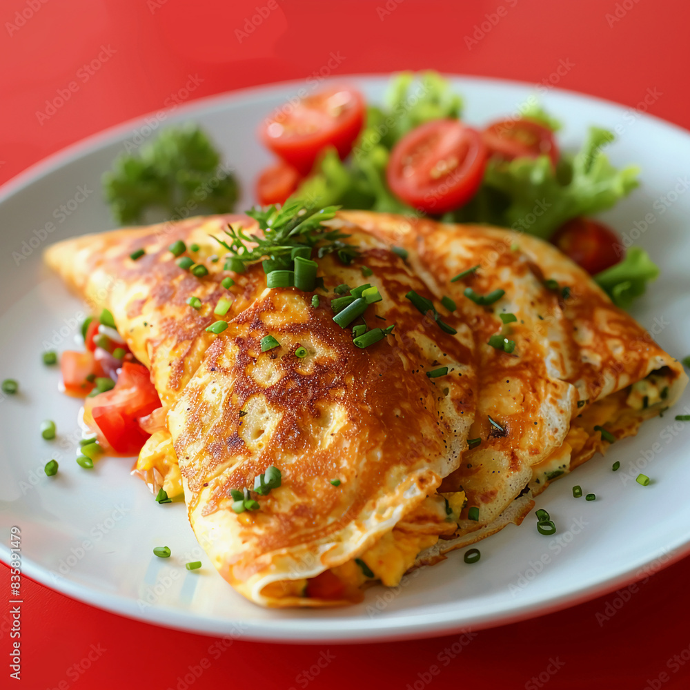 Delicious Stuffed Crispy Egg Crepe on a White Plate