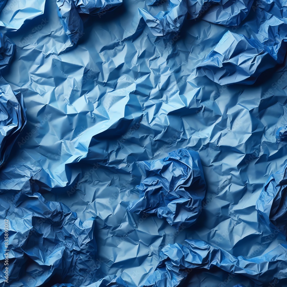 Fototapeta premium A crumpled blue paper texture filling the entire frame