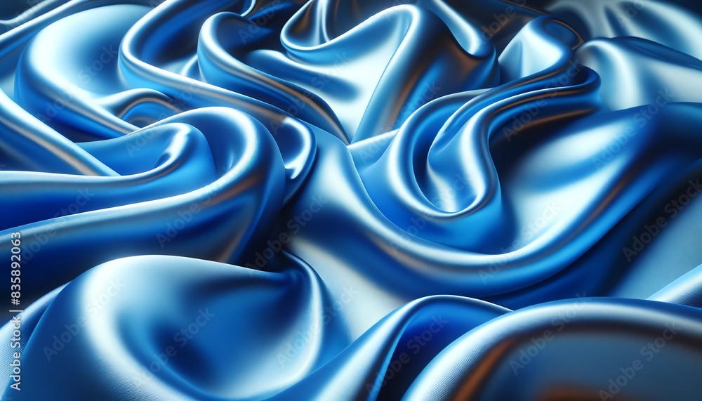 A smooth, silky blue fabric with soft folds and gentle waves A smooth, silky blue fabric with soft folds and gentle waves