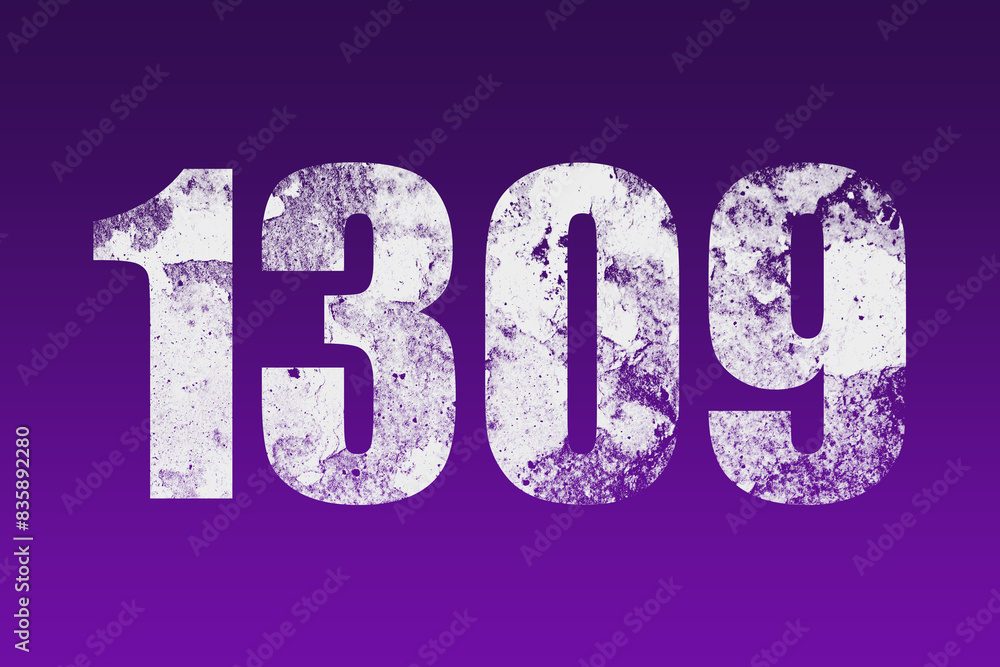 flat white grunge number of 1309 on purple background. flat white grunge number of 1309 on purple background.