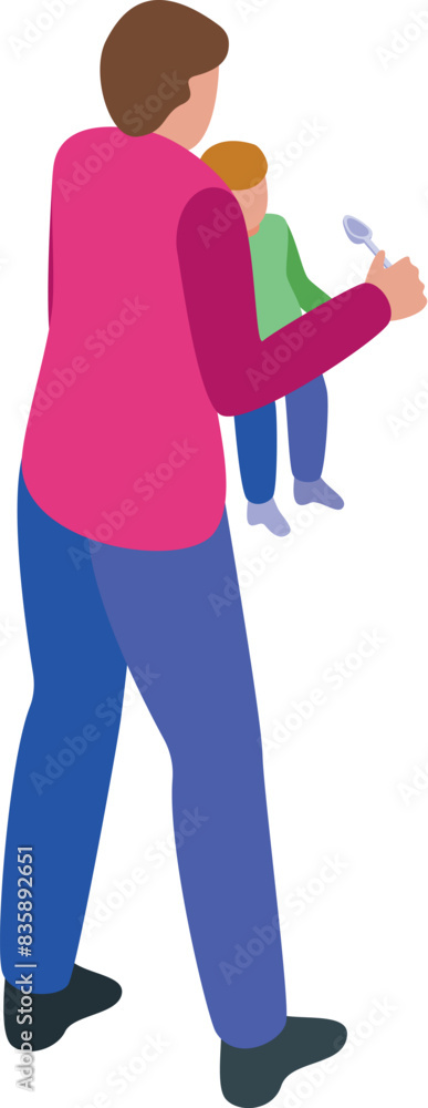 Isometric view of a parent playing with a child using a toy airplane Isometric view of a parent playing with a child using a toy airplane