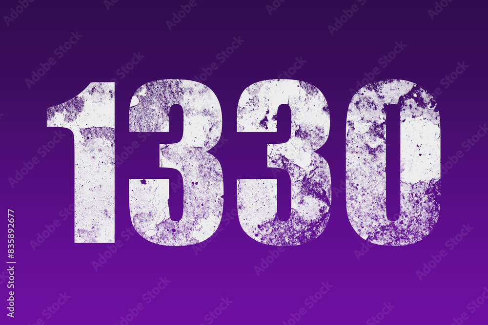 flat white grunge number of 1330 on purple background. flat white grunge number of 1330 on purple background.