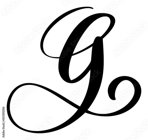 Vector calligraphy hand drawn letter G. Script font logo icon. Handwritten brush style