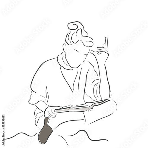 hand drawn line art vector of a vintage woman. Women of old times.