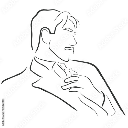 Hand drawn line art vector of a poet. Pain, passion and literature concept.