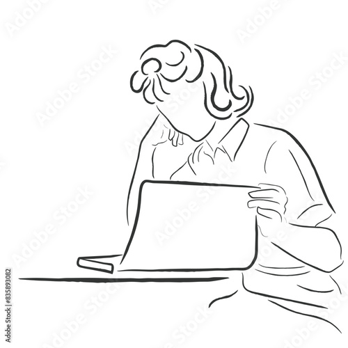 hand drawn line art vector of a vintage woman. Women of old times.
